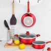 6 PCS Nonstick Cookware Set, Kitchen Cookware Set, Pan Set, Frying Pan, Stock Pot, Milk Pan with Cool Touch Handle Red