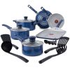 Kitchen Solutions 14-Piece Ceramic Non-Stick Cookware Set, Blue