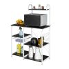 Functional Kitchen Baker's Rack Utility Microwave Oven Stand Storage Cart Workstation Shelf, Black