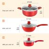 6 PCS Nonstick Cookware Set, Kitchen Cookware Set, Pan Set, Frying Pan, Stock Pot, Milk Pan with Cool Touch Handle Red