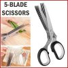 Herb Scissors Set With 5 Blades And Cover - Multipurpose Kitchen Chopping Shear