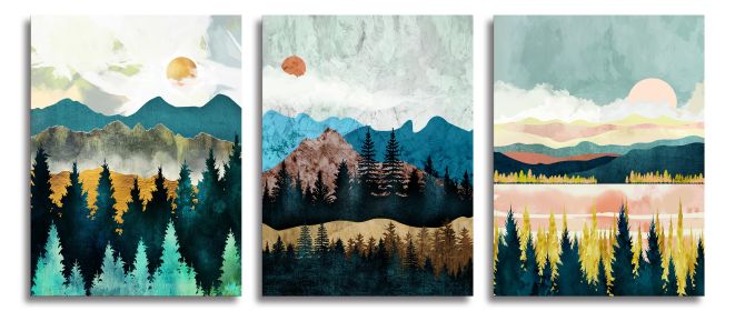 Abstract Wall Art Forest Mountain Watercolor Wall Paintings Landscape Modern Canvas Prints Bathroom Bedroom Office Wall Decor 3 Piece (size: 12x16inchx3pcs)